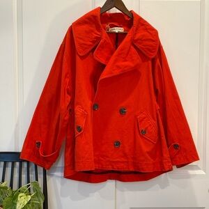 Free People Vibrant Red Relaxed Cotton Oversized Pea Coat